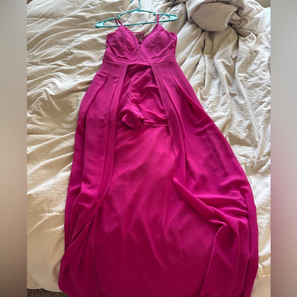 Elegant Pink Evening Gown with Shorts